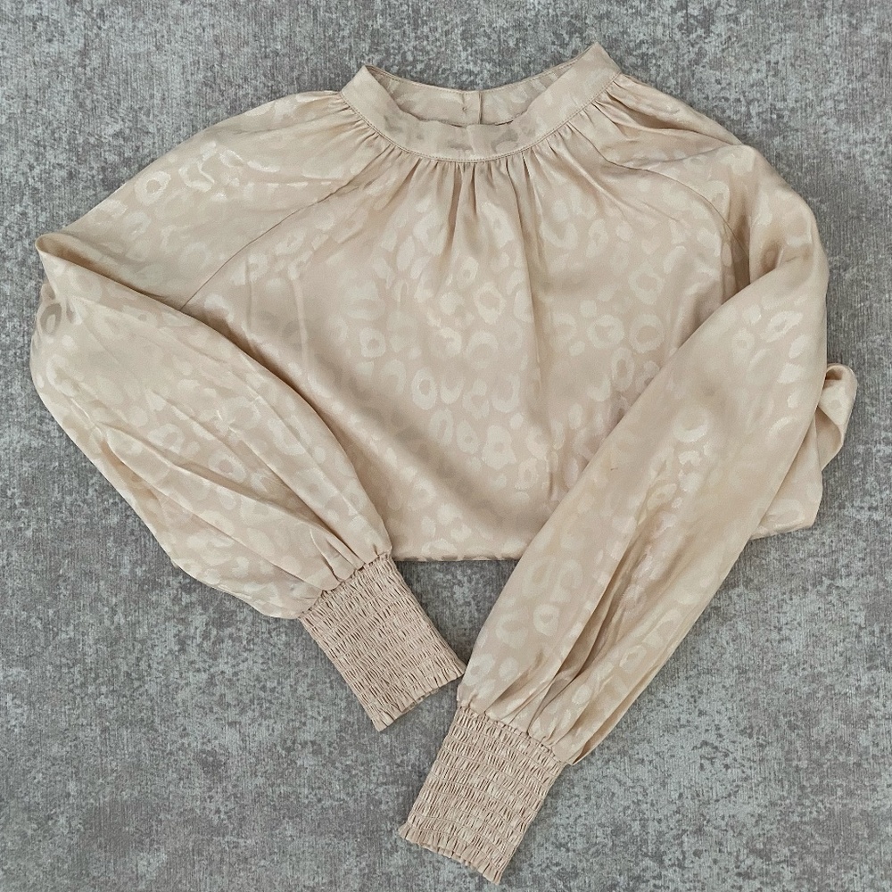 Pink Lily Champagne Cheetah Print Silky Blouse (S)